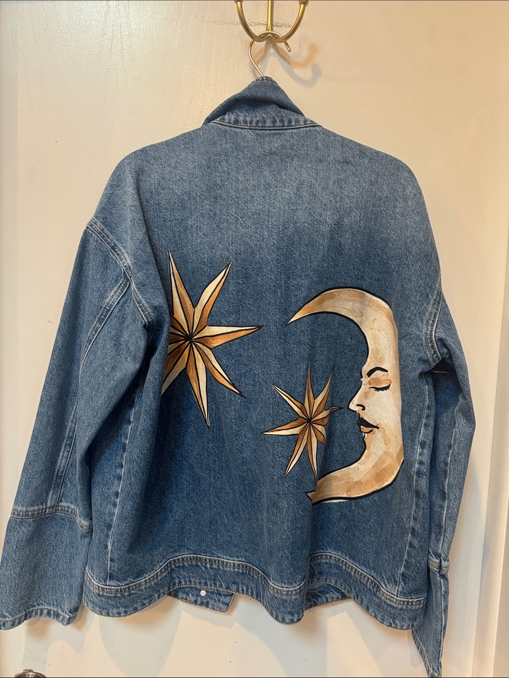 FARM Rio Mystical Sun Denim Jean Jacket with Gold Moon & Star - Picture 7 of 8